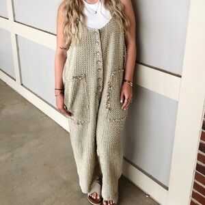 POL Bring Me Back Overalls Textured Beige Jumpsuit Sz L